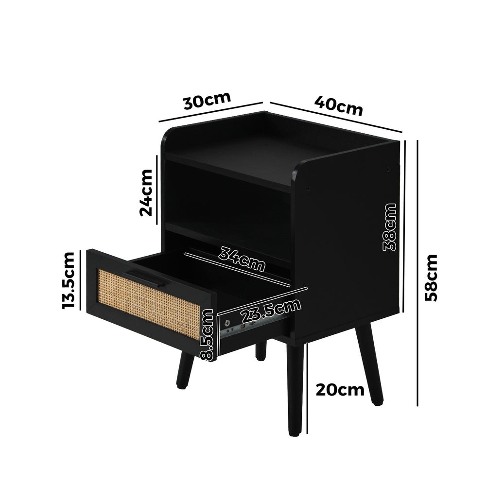 Oikiture 2X Bedside Table Drawer Side Table Rattan