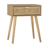 Oikiture Bedside Table Wooden Rattan Furniture - Top-Down View