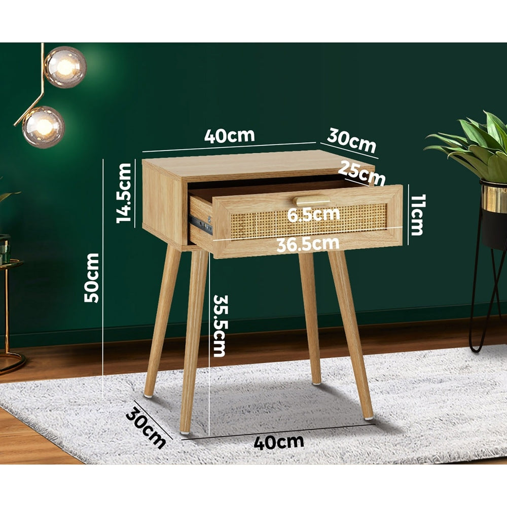 Oikiture Bedside Table Wooden Rattan Furniture