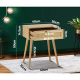 Oikiture Bedside Table Wooden Rattan Furniture - 45-Degree Angle
