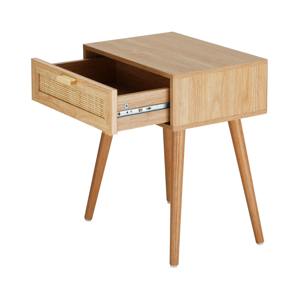 Oikiture Bedside Table Wooden Rattan Furniture