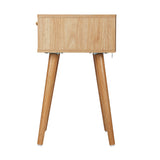 Oikiture Bedside Table Wooden Rattan Furniture - Side View