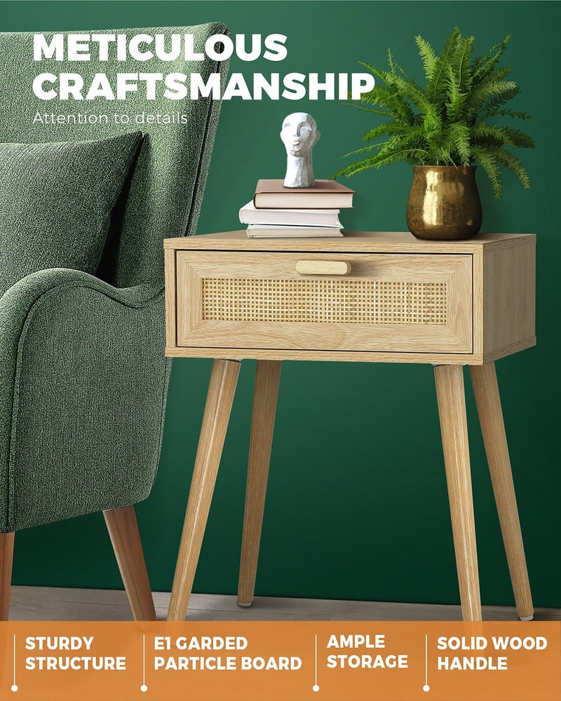 Oikiture Bedside Tables Set of 2 Rattan
