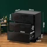 Oikiture LED Bedside Table RGB 3 Drawers Black - Front View