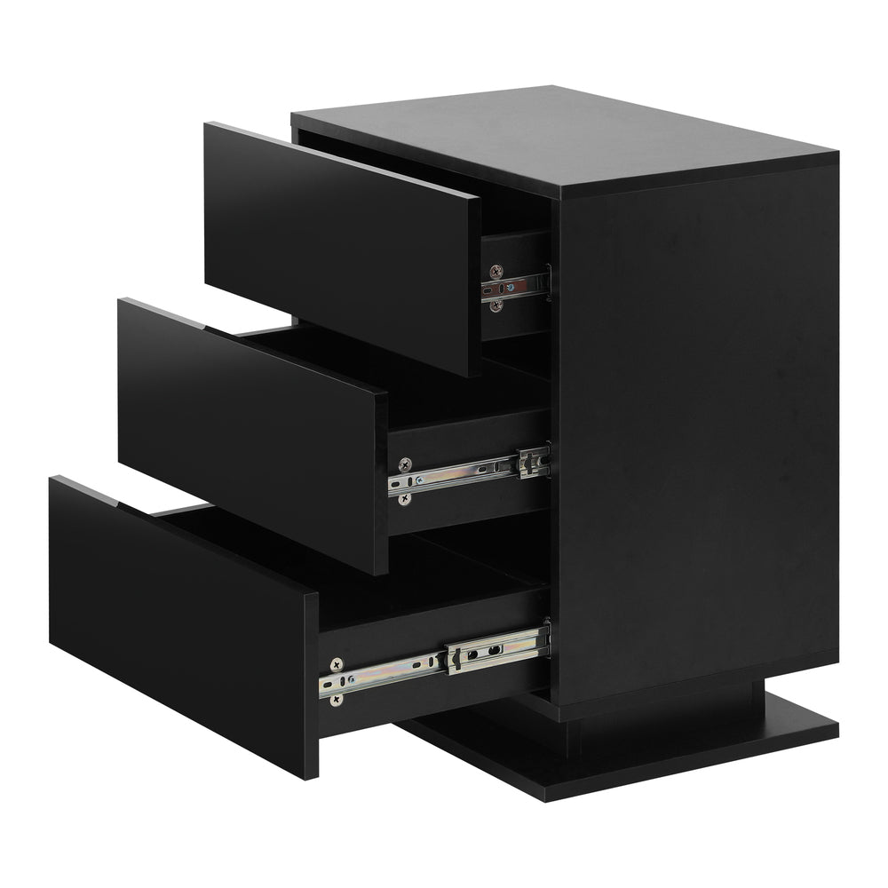 Oikiture LED Bedside Table RGB 3 Drawers Black