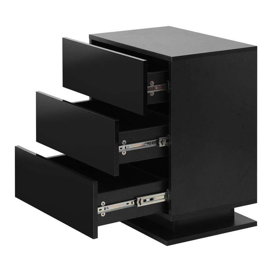 Oikiture LED Bedside Table RGB 3 Drawers Black, image 4