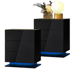 Oikiture Bedside Tables Set of 2 LED Nightstand 3 Drawers