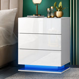 Oikiture LED Bedside Table RGB 3 Drawers White - Front View