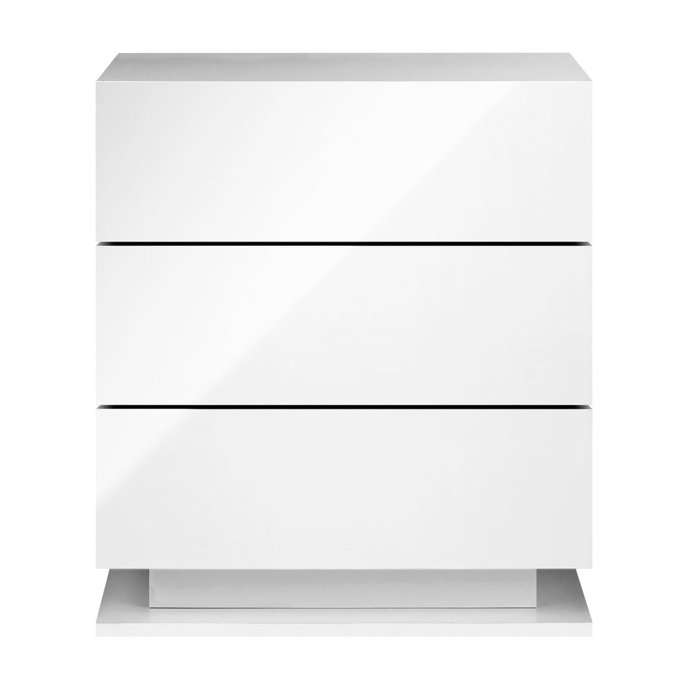 Oikiture LED Bedside Table RGB 3 Drawers White