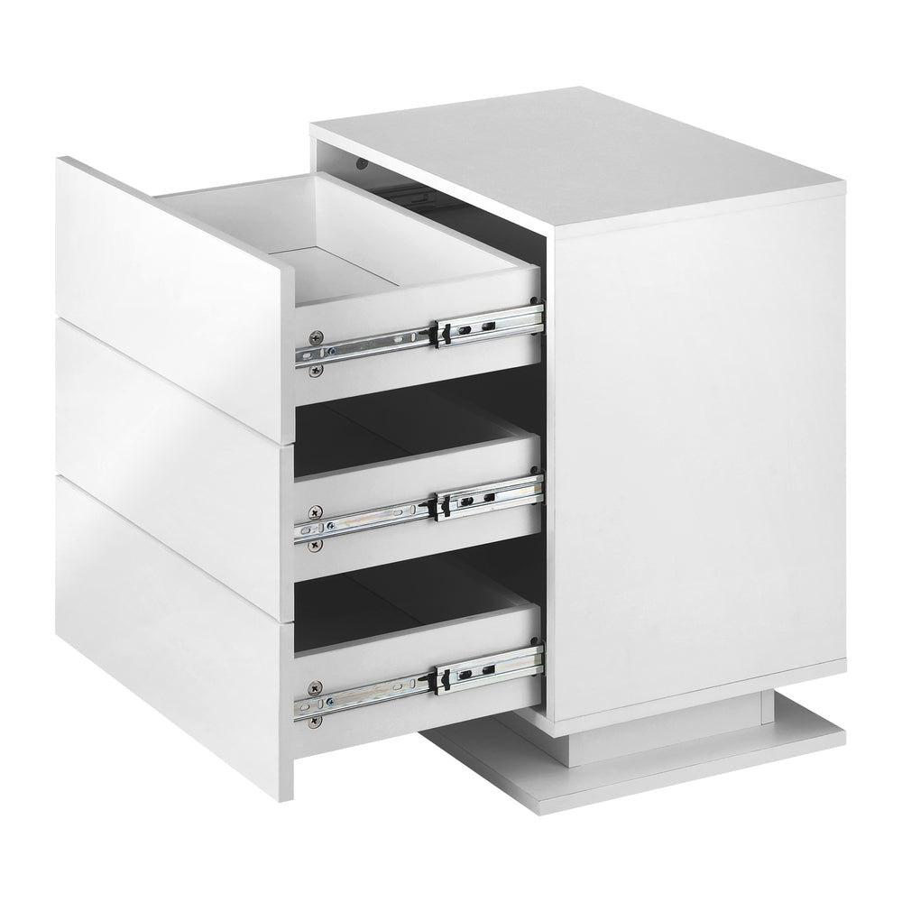 Oikiture LED Bedside Table RGB 3 Drawers White