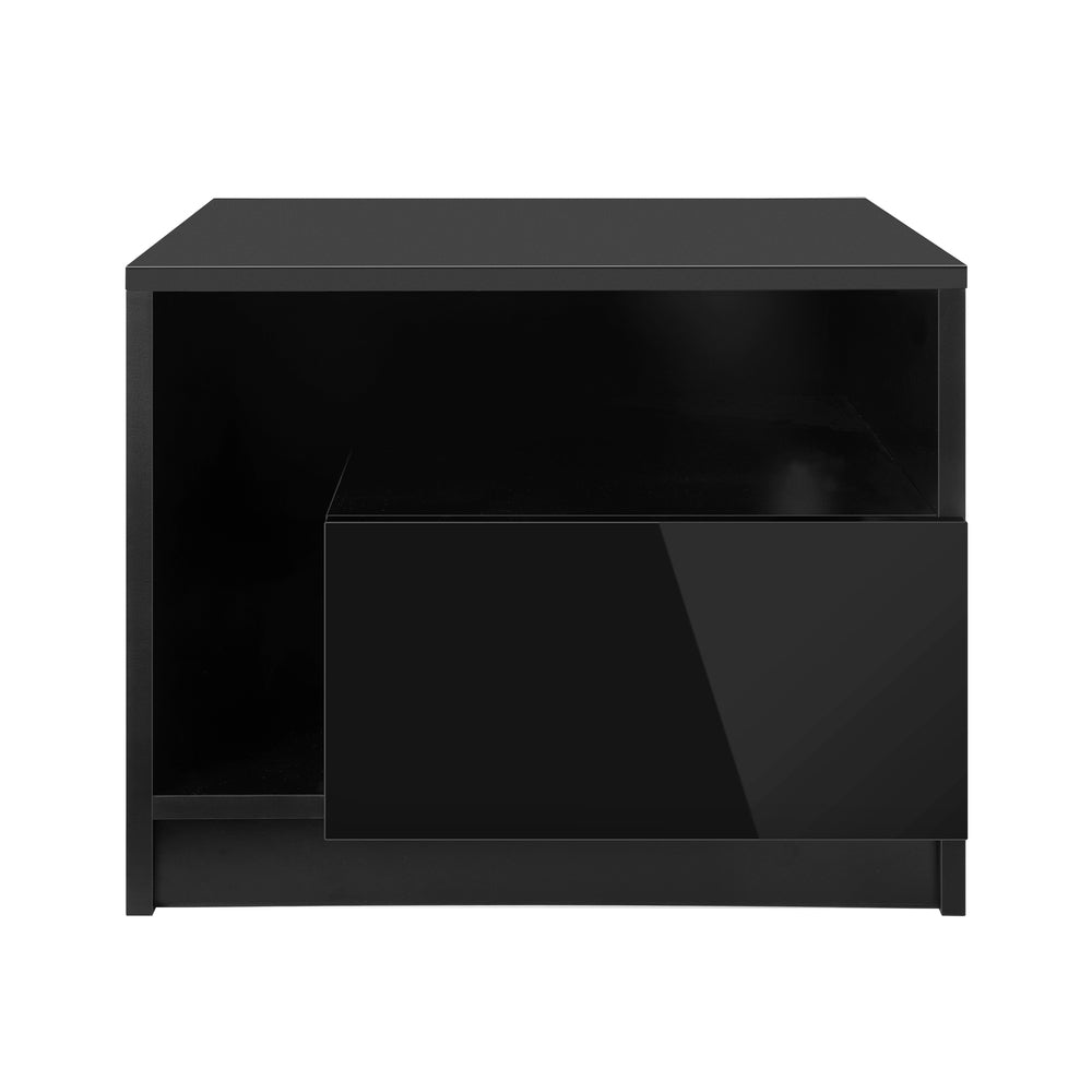 Oikiture Bedside Tables RGB LED High Gloss Black