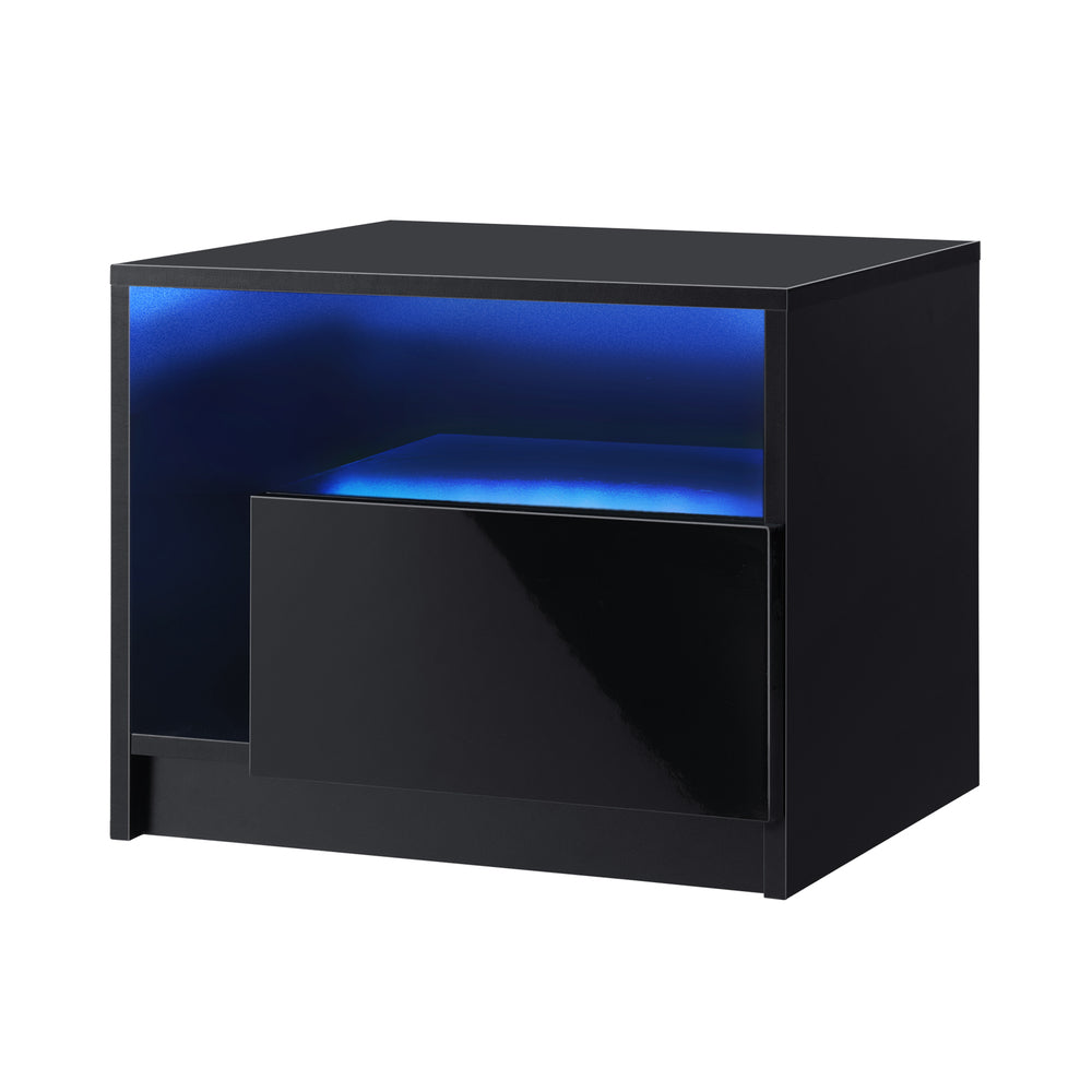 Oikiture Bedside Tables RGB LED High Gloss Black