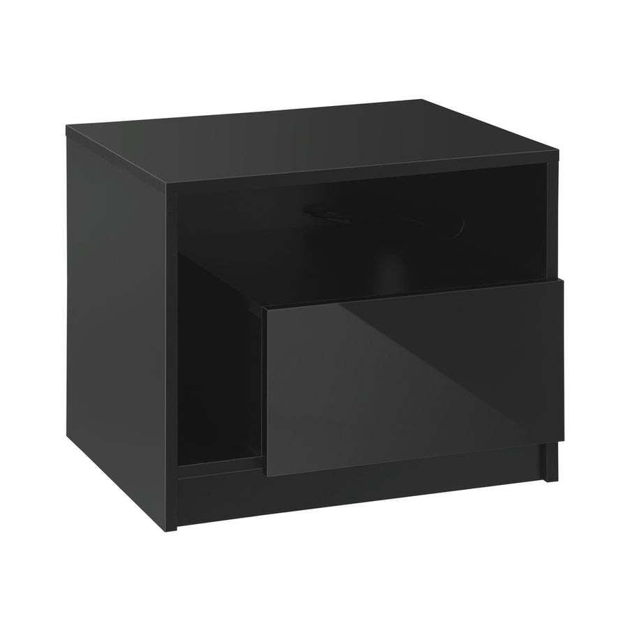 Oikiture Bedside Tables Set of 2 LED Black