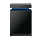 Oikiture Bedside Table RGB LED 3 Drawers Black