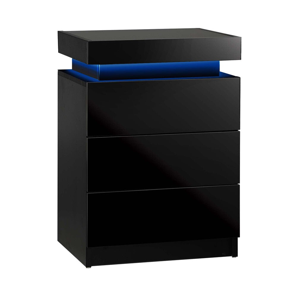 Oikiture Bedside Table RGB LED 3 Drawers Black