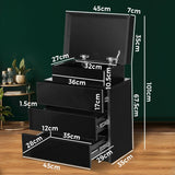 Oikiture Bedside Table RGB LED 3 Drawers Black