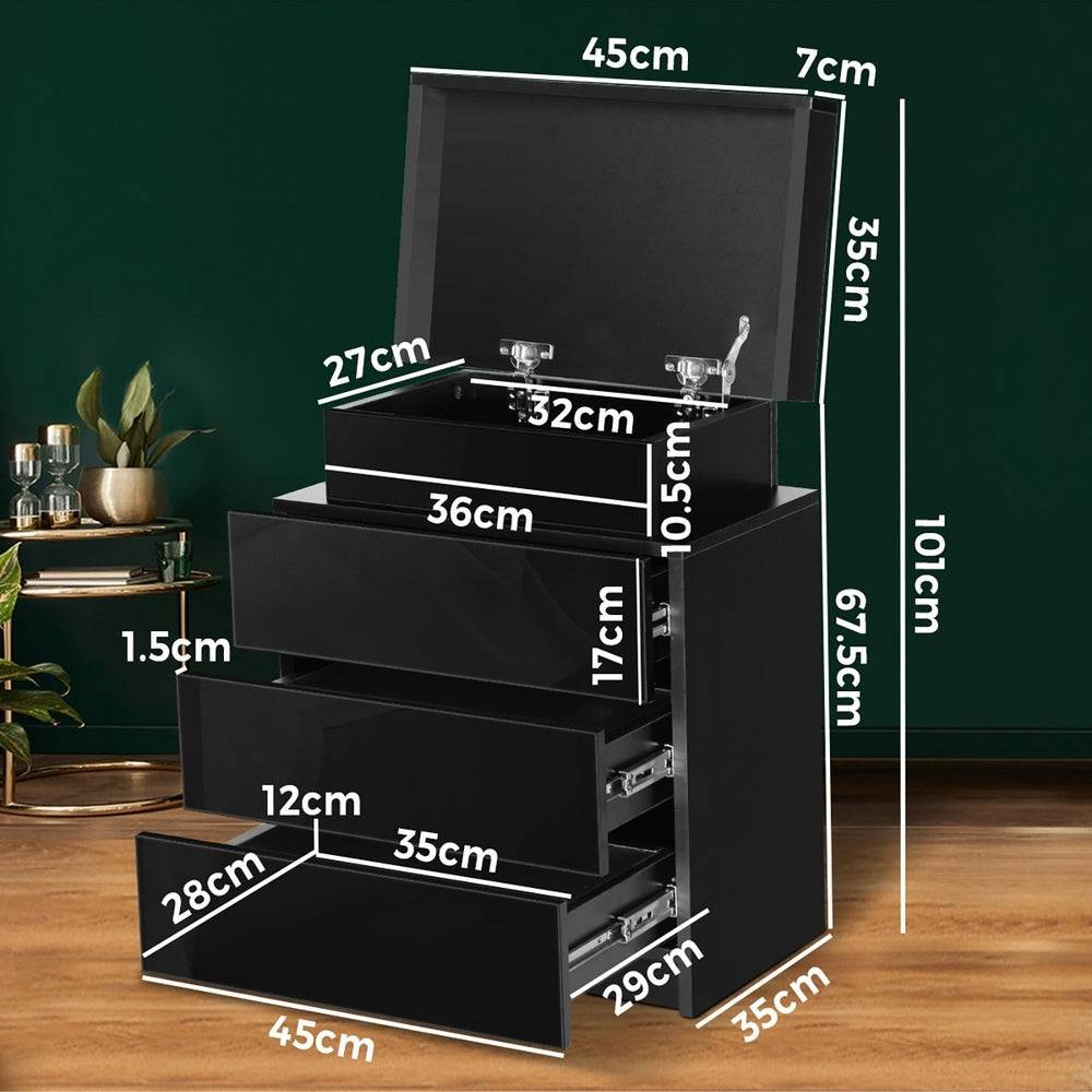 Oikiture Bedside Table RGB LED 3 Drawers Black