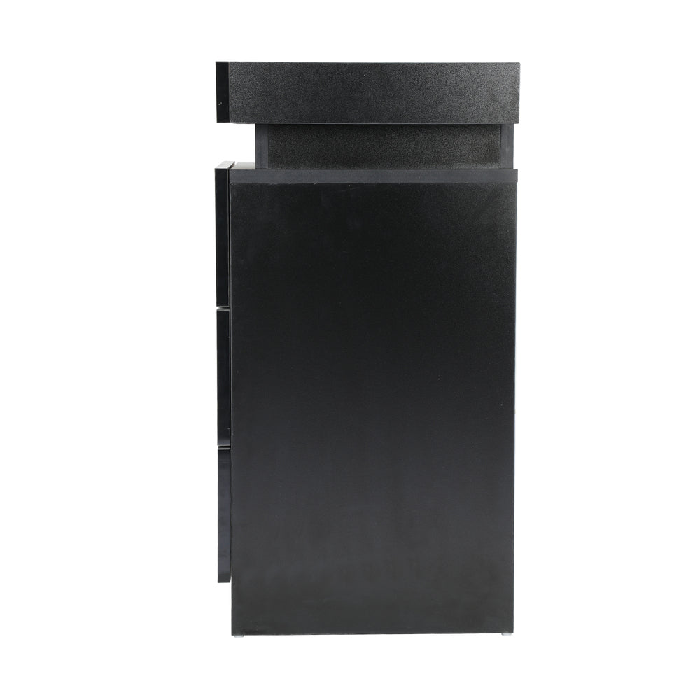 Oikiture Bedside Table RGB LED 3 Drawers Black