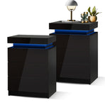 Oikiture Bedside Tables Set of 2 LED Nightstand Black