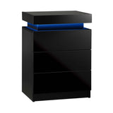 Oikiture Bedside Tables Set of 2 LED Nightstand Black - Extra Image