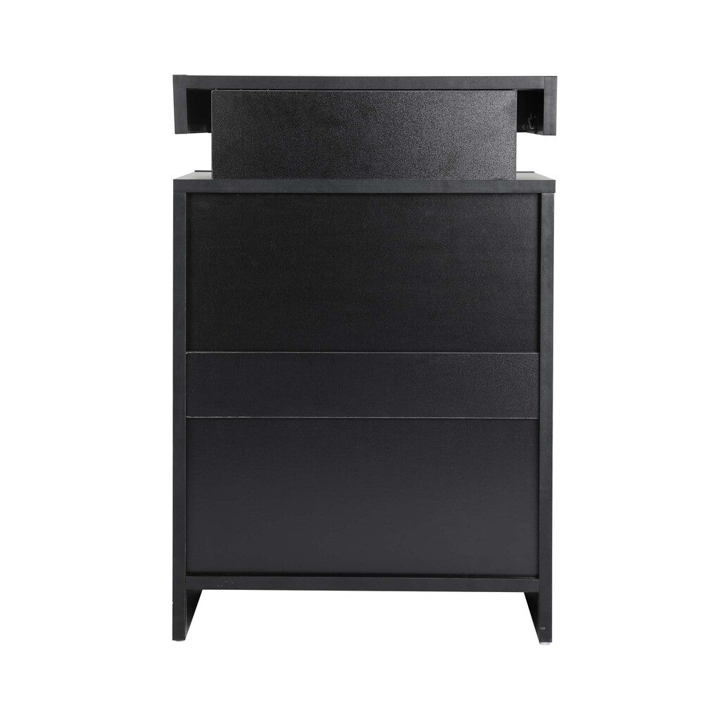 Oikiture Bedside Tables Set of 2 LED Nightstand Black