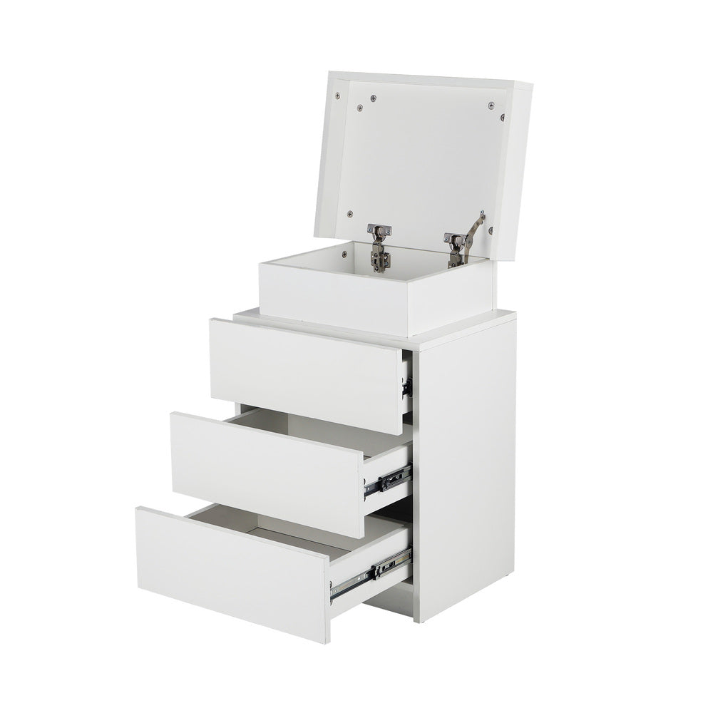 Oikiture Bedside Table RGB LED 3 Drawers White
