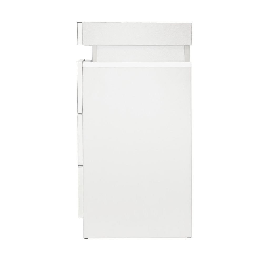 Oikiture Bedside Table RGB LED 3 Drawers White