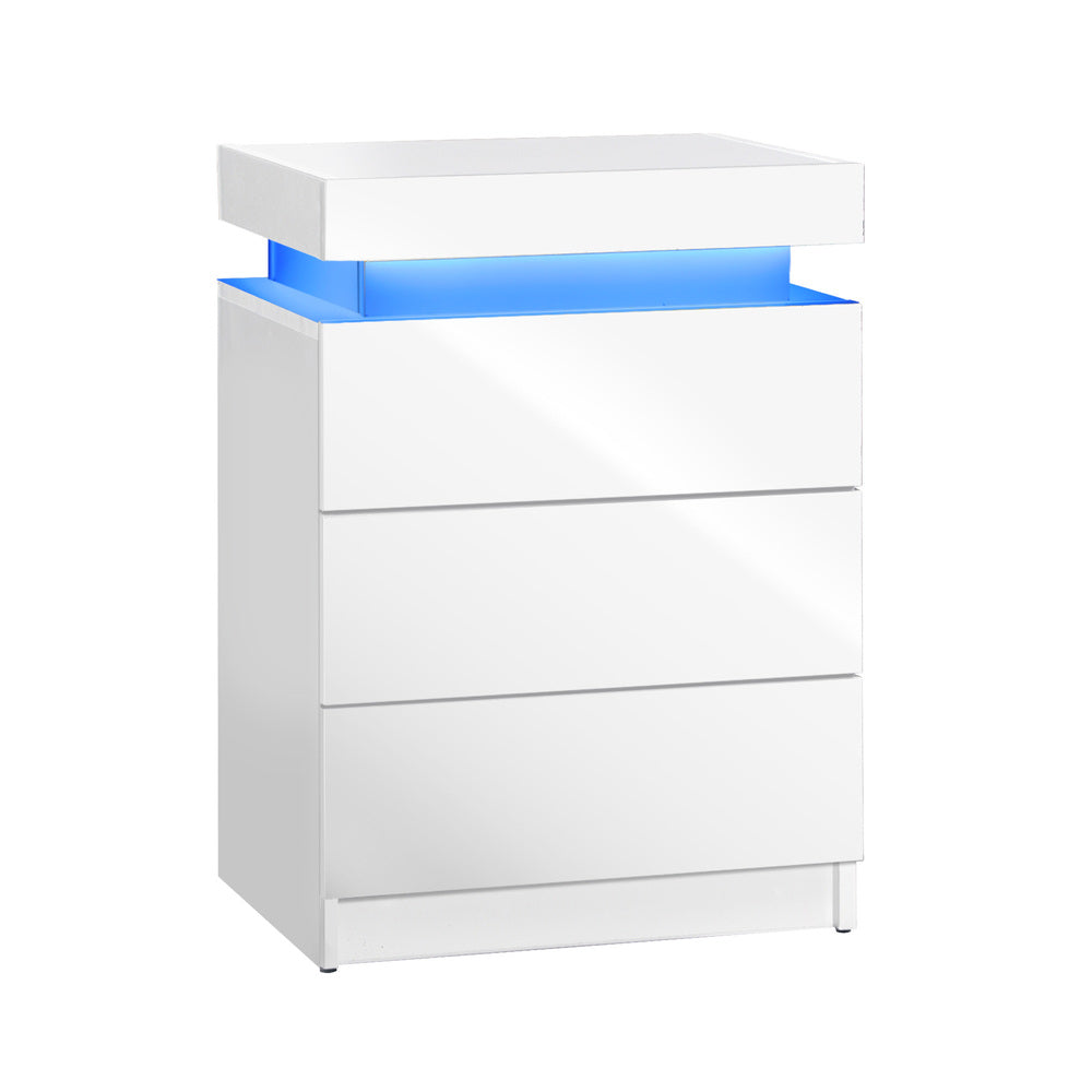 Oikiture Bedside Tables Set of 2 LED Nightstand White