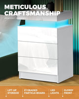Oikiture Bedside Tables Set of 2 LED Nightstand White - Extra Image