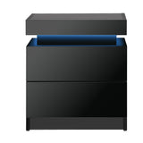 Oikiture Bedside Table RGB LED 2 Drawers Black