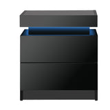 Oikiture Bedside Table RGB LED 2 Drawers Black