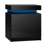 Oikiture Bedside Table RGB LED 2 Drawers Black