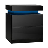 Oikiture Bedside Table RGB LED 2 Drawers Black - 45-Degree Angle