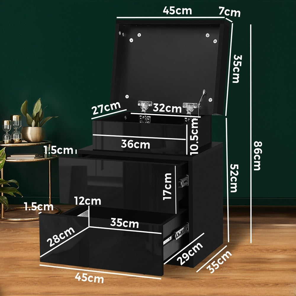 Oikiture Bedside Table RGB LED 2 Drawers Black