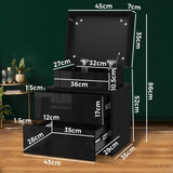 Oikiture Bedside Table RGB LED 2 Drawers Black - Rear View