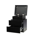 Oikiture Bedside Table RGB LED 2 Drawers Black