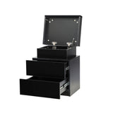 Oikiture Bedside Table RGB LED 2 Drawers Black - Front View