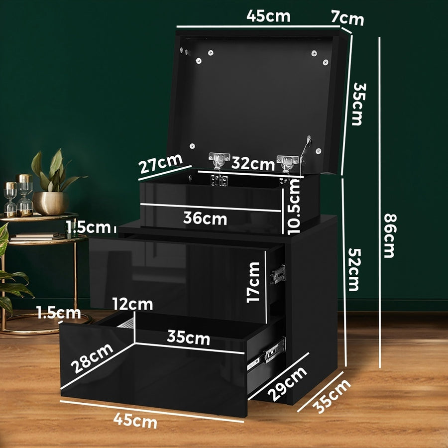 Oikiture Bedside Tables Set of 2 LED Nightstand Side Table, LED Lights