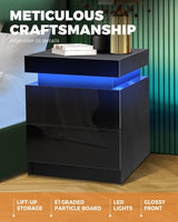 Oikiture Bedside Tables Set of 2 LED Nightstand Side Table - Extra Image