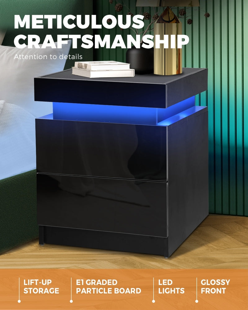 Oikiture Bedside Tables Set of 2 LED Nightstand Side Table, image 6