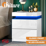 Oikiture Bedside Table RGB LED 2 Drawers White