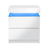 Oikiture Bedside Table RGB LED 2 Drawers White
