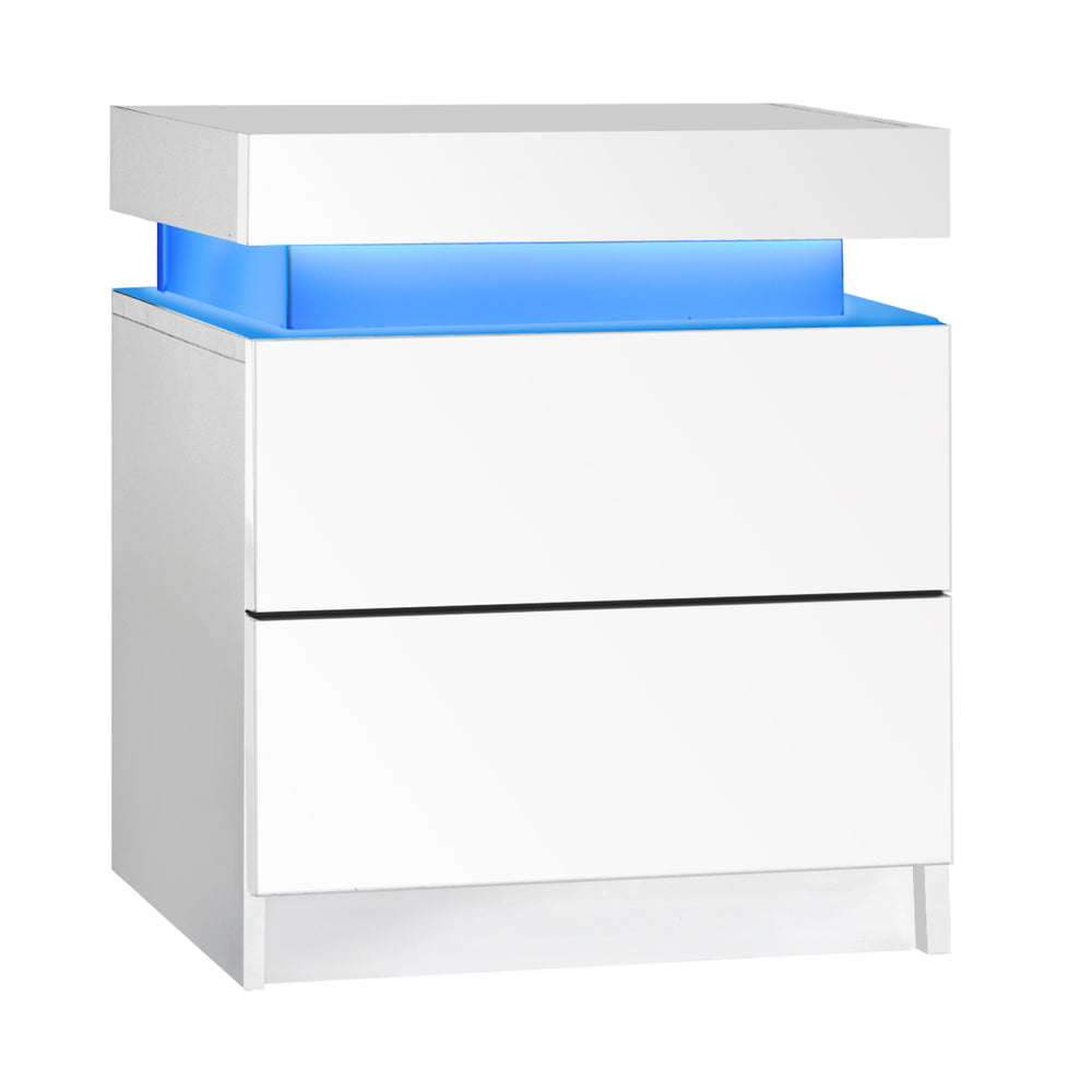 Oikiture Bedside Table RGB LED 2 Drawers White
