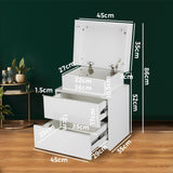 Oikiture Bedside Table RGB LED 2 Drawers White - Side View
