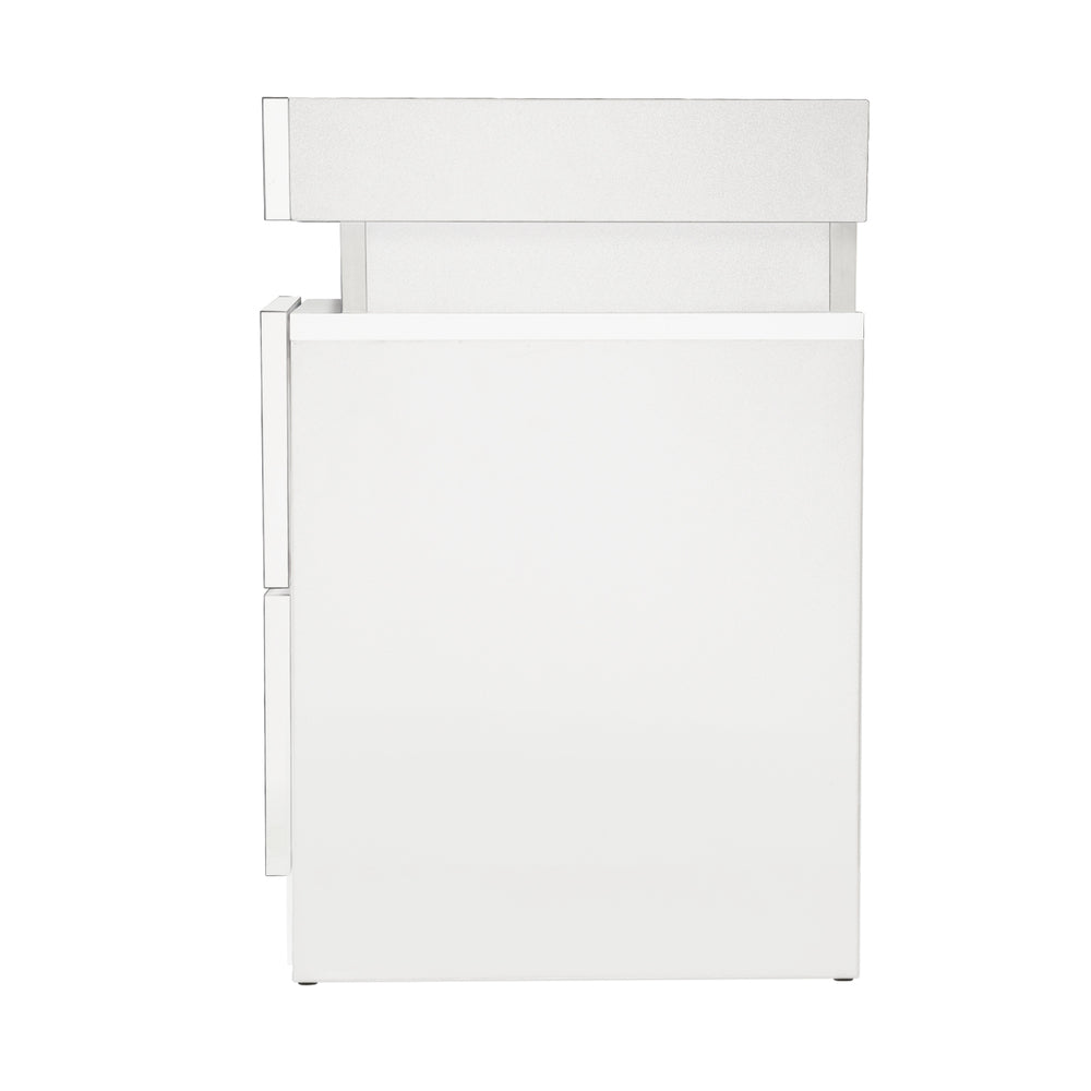 Oikiture Bedside Table RGB LED 2 Drawers White