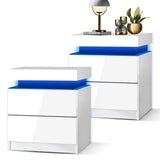 Oikiture Bedside Tables Set of 2 LED White
