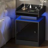 Oikiture LED Bedside Table USB Charging Station Black