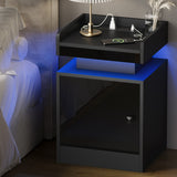 Oikiture LED Bedside Table USB Charging Station Black - Front View
