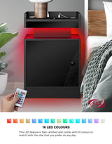 Oikiture LED Bedside Table USB Charging Station Black - Extra Image