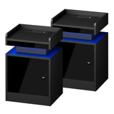 Oikiture 2x LED Bedside Table USB Charging Station Black